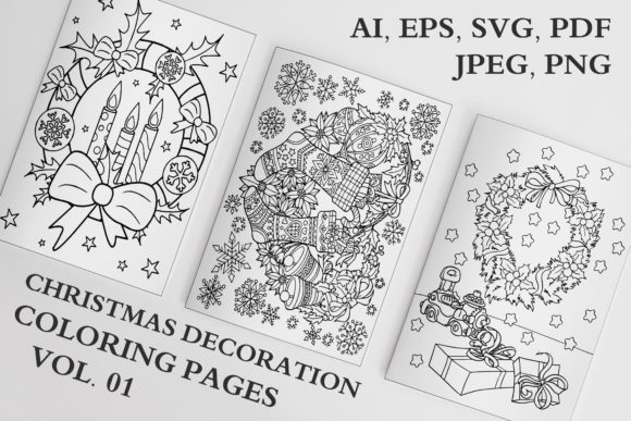 Christmas Decoration Coloring Pages V. 1: Graphics & Coloring Pages Amp