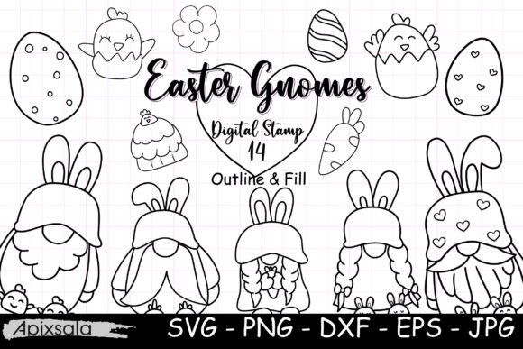Easter Gnomes Digital Stamps for Crafts & Graphics