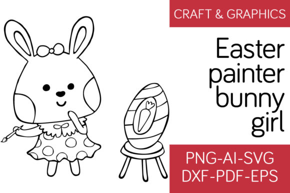 Easter Painter Bunny Girl Graphics for Crafts