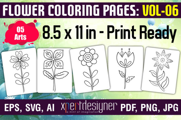Easy Flower Coloring Pages Vol - 06: Graphics & Coloring Pages Amp
