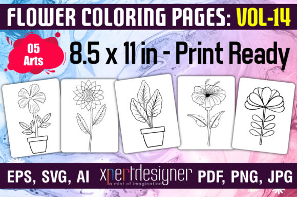 Easy Flower Coloring Pages Vol - 14: Graphics & Coloring Pages Amp