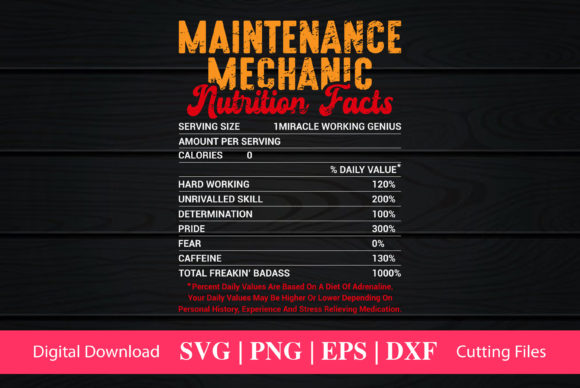 Maintenance Mechanic Nutrition Facts